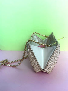 Vintage 60s Lacquered basket weave clutch/cross body purse