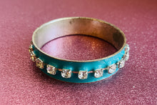 Load image into Gallery viewer, Vintage 60s –70s Turquoise Enamel Rhinestone Bangle
