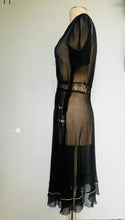 Load image into Gallery viewer, Reworked customized black sheer silk &amp; lace dress Xs S
