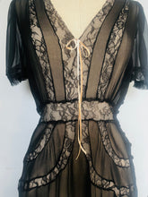 Load image into Gallery viewer, Reworked customized black sheer silk &amp; lace dress Xs S
