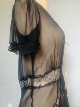Load image into Gallery viewer, Reworked customized black sheer silk &amp; lace dress Xs S
