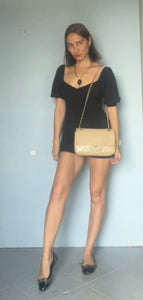 Vintage 80s Beige leather quilted purse