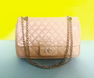 Vintage 80s Beige leather quilted purse