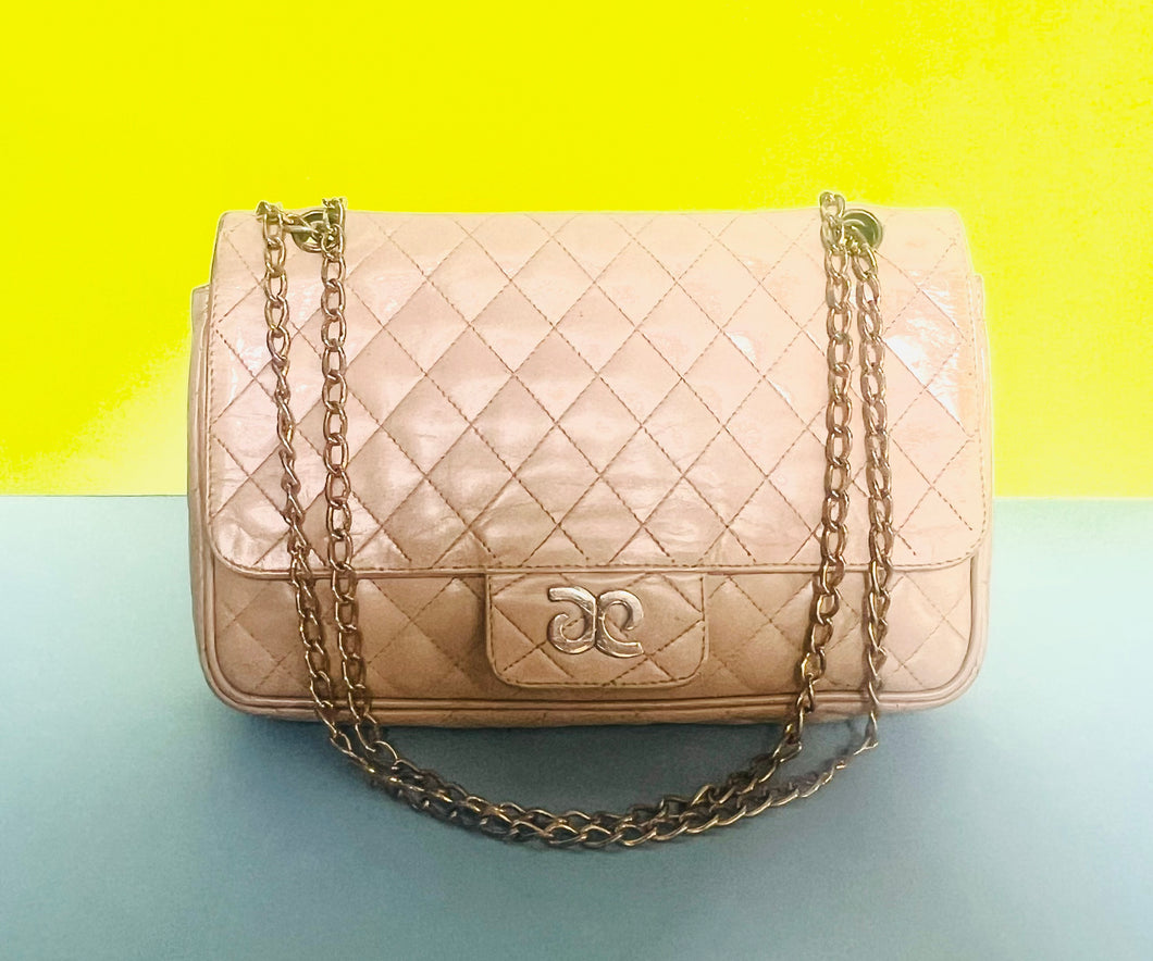 Vintage 80s Beige leather quilted purse
