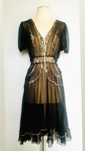 Load image into Gallery viewer, Reworked customized black sheer silk &amp; lace dress Xs S
