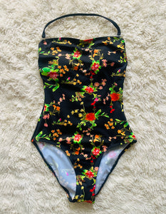 Incredible 50s floral one piece swimsuit/bodysuit Small