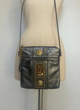 Load image into Gallery viewer, Vintage 90s versace inspo tiger studded electric grey leather cross body purse
