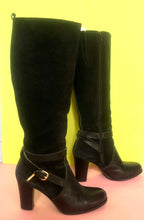 Load image into Gallery viewer, Vintage Italian black suede &amp; leather knee high boots Sz 7-7.5 US
