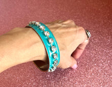 Load image into Gallery viewer, Vintage 60s –70s Turquoise Enamel Rhinestone Bangle
