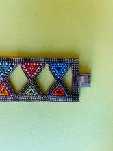 Load image into Gallery viewer, Designer E &amp; M vintage leather &amp; beaded design cuff bracelet
