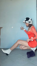 Load image into Gallery viewer, Redesigned cutout orange fitted mini dress.  S M
