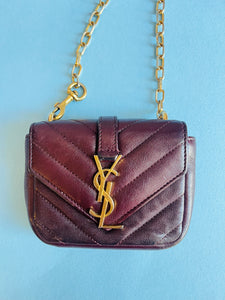 Micro mini brown leather quilted crossbody Yves Saint Laurent purse