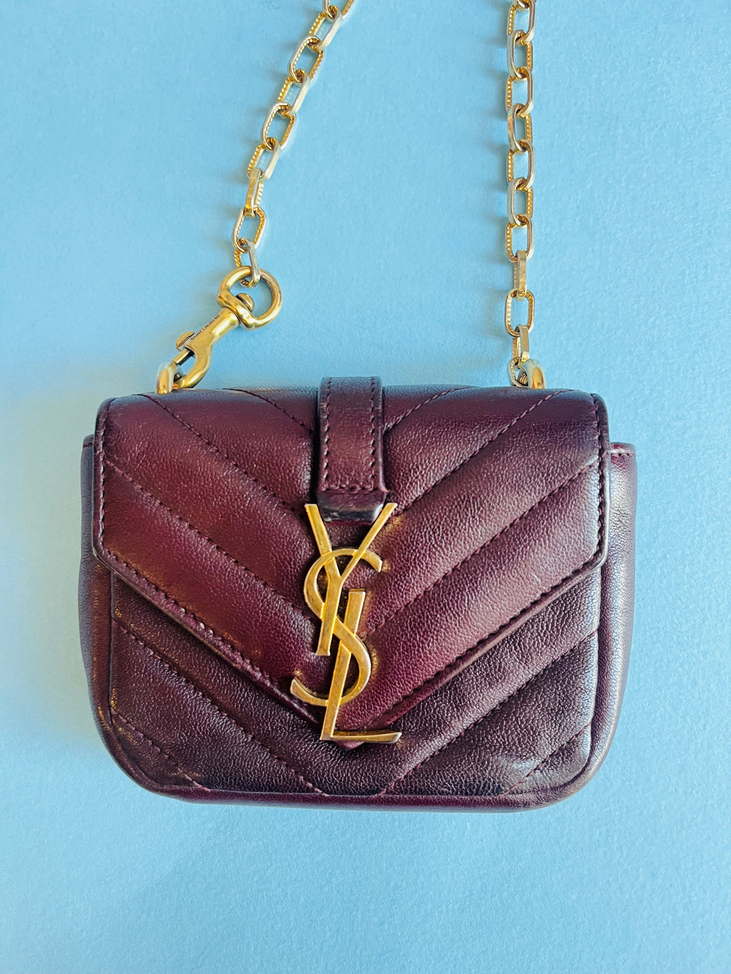 Micro mini brown leather quilted crossbody Yves Saint Laurent purse
