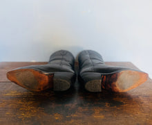 Load image into Gallery viewer, Vintage 70s black leather western heels. Size 7 Mens 8.5 womens
