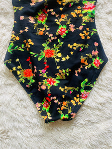 Incredible 50s floral one piece swimsuit/bodysuit Small