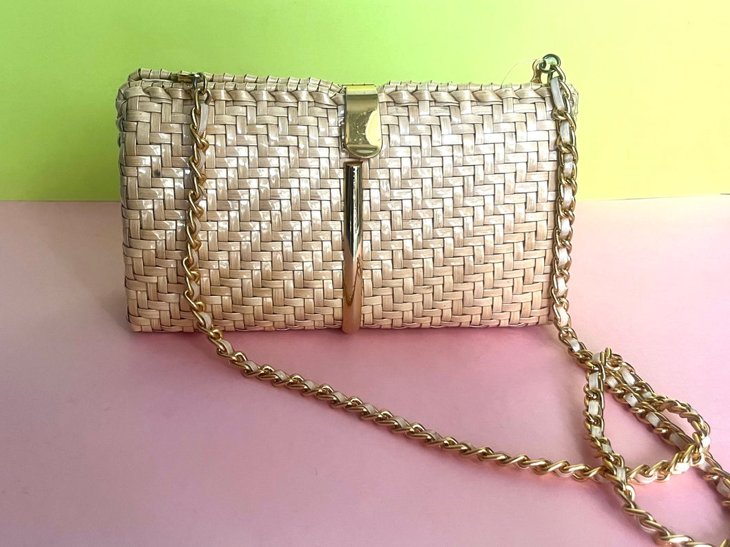 Vintage 60s Lacquered basket weave clutch/cross body purse