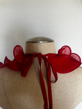 Load image into Gallery viewer, Vintage red silk ruffled neck blouse or overlay top - XS
