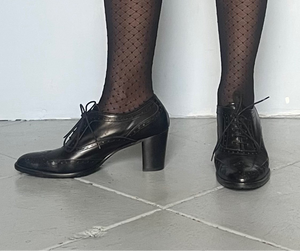 Designer Italian black leather oxford stack heels size 8 US 39 Euro
