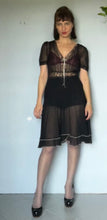 Load image into Gallery viewer, Reworked customized black sheer silk &amp; lace dress Xs S
