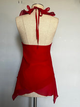 Load image into Gallery viewer, Vintage red silk ruffled neck blouse or overlay top - XS
