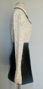 Reworked white lace black bow angel sleeve blouse.  S  M