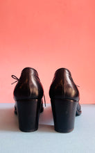 Load image into Gallery viewer, Designer Italian black leather oxford stack heels size 8 US 39 Euro
