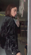 Load and play video in Gallery viewer, Vintage black faux lamb fur blazer Jacket.  S -  M
