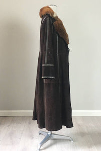 Fabulous 70's brown sheepskin leather coat  small