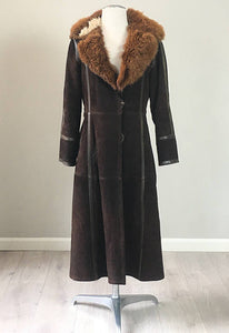 Fabulous 70's brown sheepskin leather coat  small