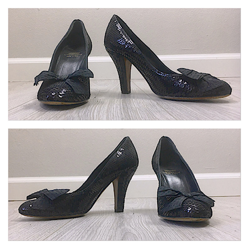 Vintage 90s Moschino sequin bow Heels  SIZE 7-7.5 US