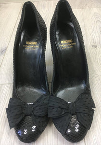 Vintage 90s Moschino sequin bow Heels  SIZE 7-7.5 US