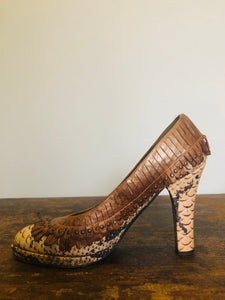 Vintage 90s snakeskin leather italian platform heels size 7.5 US