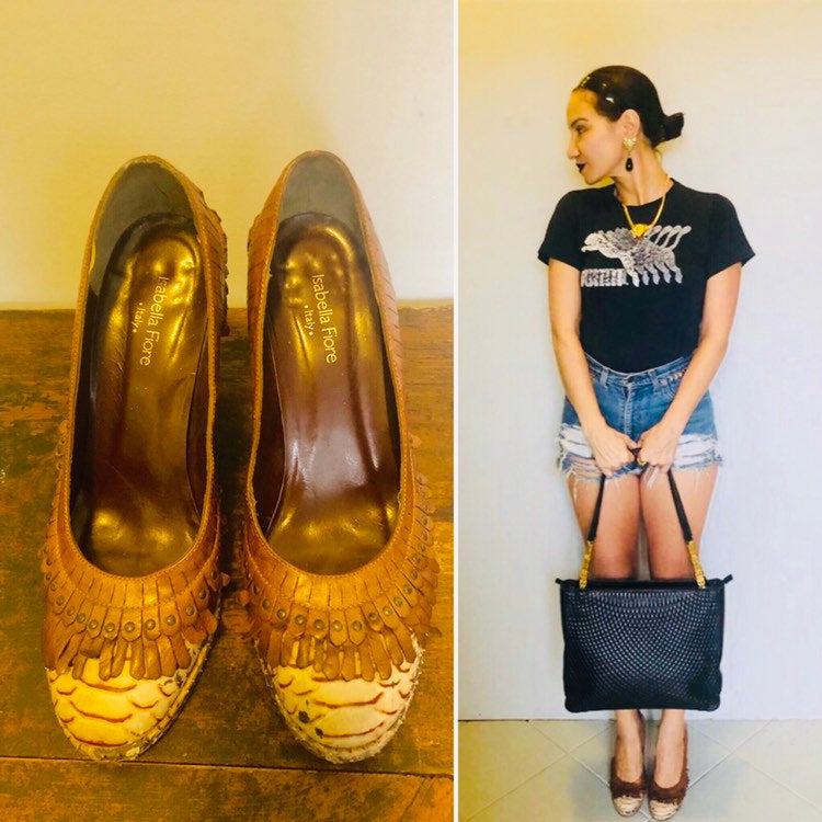 Vintage 90s snakeskin leather italian platform heels size 7.5 US