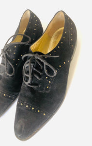 Vintage 80s black suede leather studded ESCADA Oxford shoes size 6US