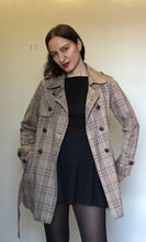 Load image into Gallery viewer, Vintage 90s brown plaid spy trench jacket Small
