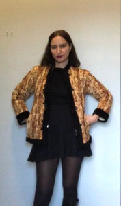 Vintage 70s quilted faux fur interior leopard toggle Asian jacket  small