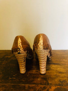 Vintage 90s snakeskin leather italian platform heels size 7.5 US