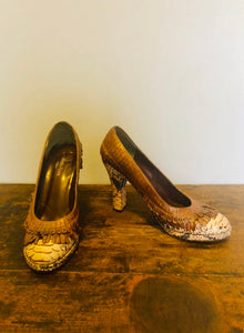 Vintage 90s snakeskin leather italian platform heels size 7.5 US
