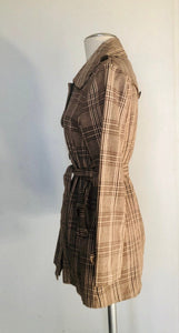 Vintage 90s brown plaid spy trench jacket Small