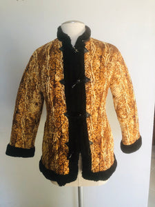 Vintage 70s quilted faux fur interior leopard toggle Asian jacket  small