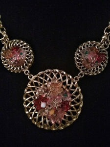 Stunning Vintage 60s Costume Flower Beaded Necklace