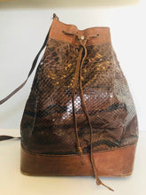 Load image into Gallery viewer, Vintage 70s brown leather snakeskin satchel cross body purse

