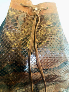 Vintage 70s brown leather snakeskin satchel cross body purse