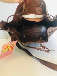 Vintage 70s brown leather snakeskin satchel cross body purse