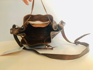 Vintage 70s brown leather snakeskin satchel cross body purse