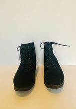 Load image into Gallery viewer, Vintage 80s lace up Ferregamo black suede sheepskin booties size 8 US
