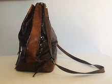 Load image into Gallery viewer, Vintage 70s brown leather snakeskin satchel cross body purse

