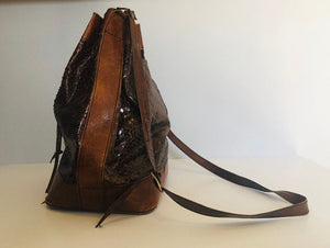 Vintage 70s brown leather snakeskin satchel cross body purse