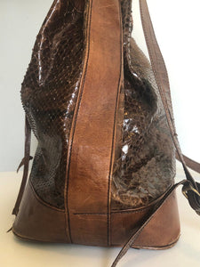 Vintage 70s brown leather snakeskin satchel cross body purse