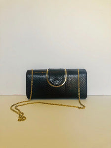 Vintage 50s hardshell coffee brown snakeskin clutch/purse